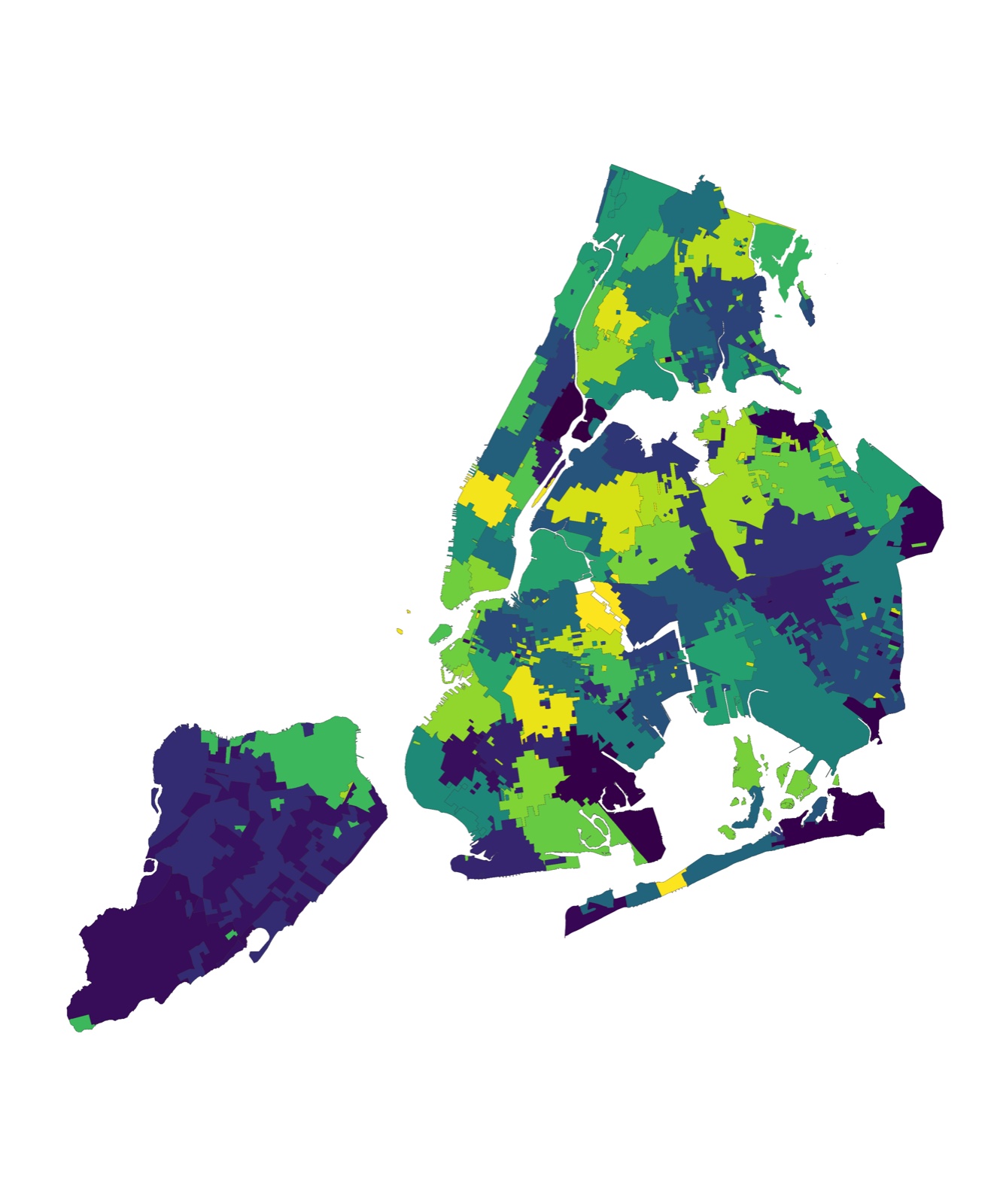 New York City block groups colored by repeatedly detected mobility community